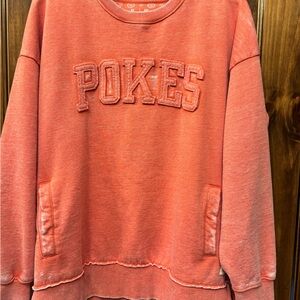 Oklahoma State Pressbox brand light orange Sweatshirt with Pokes Embroidery